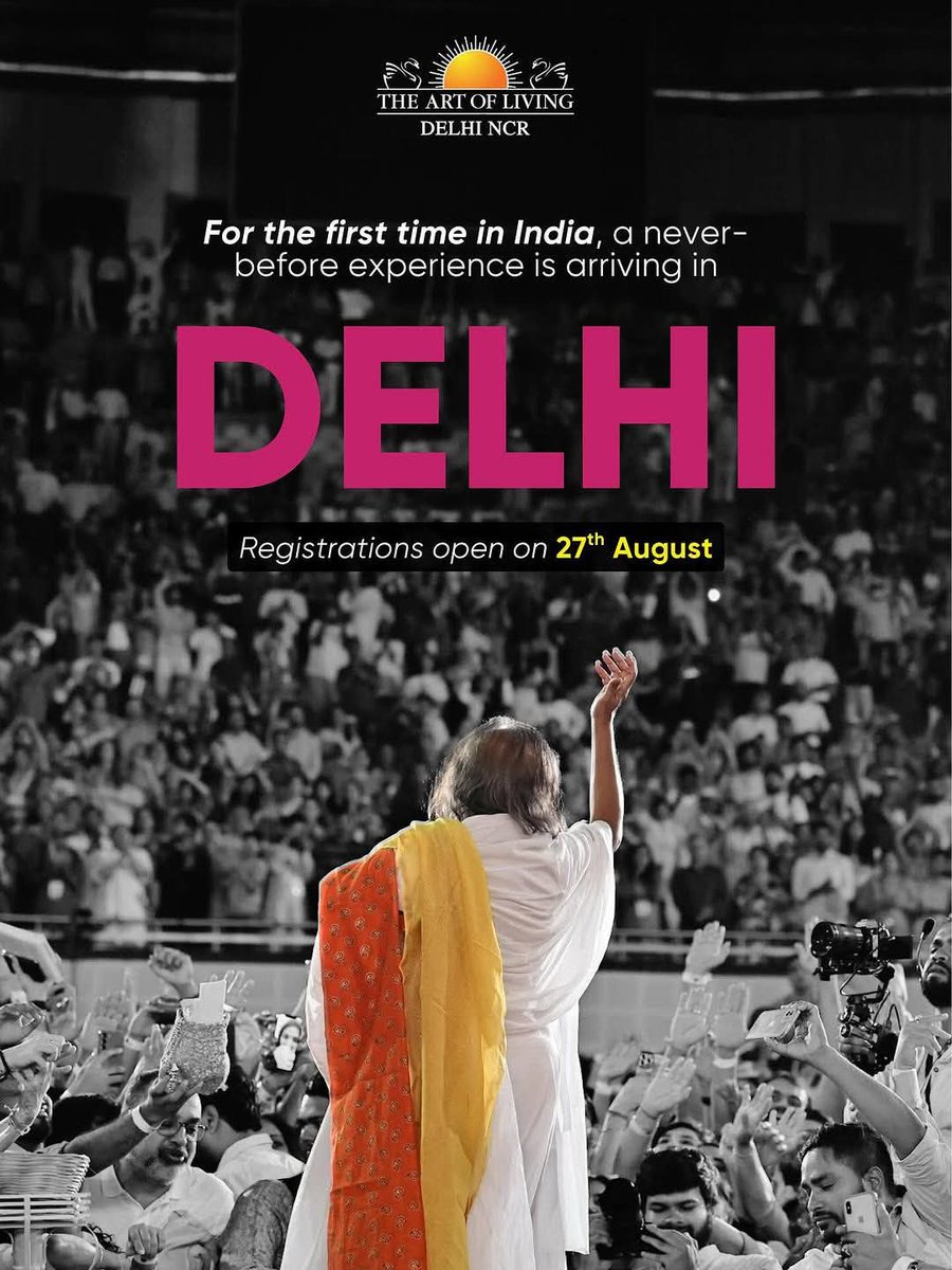 DrShobha's tweet photo. For the very FIRST time in India 🇮🇳 An unforgettable experience with @Gurudev is coming to DELHI ✨ 

📅 Registrations open on 27th August. 

Don’t miss being part of this historic moment! 😇 https://t.co/IjMkfBfFK3