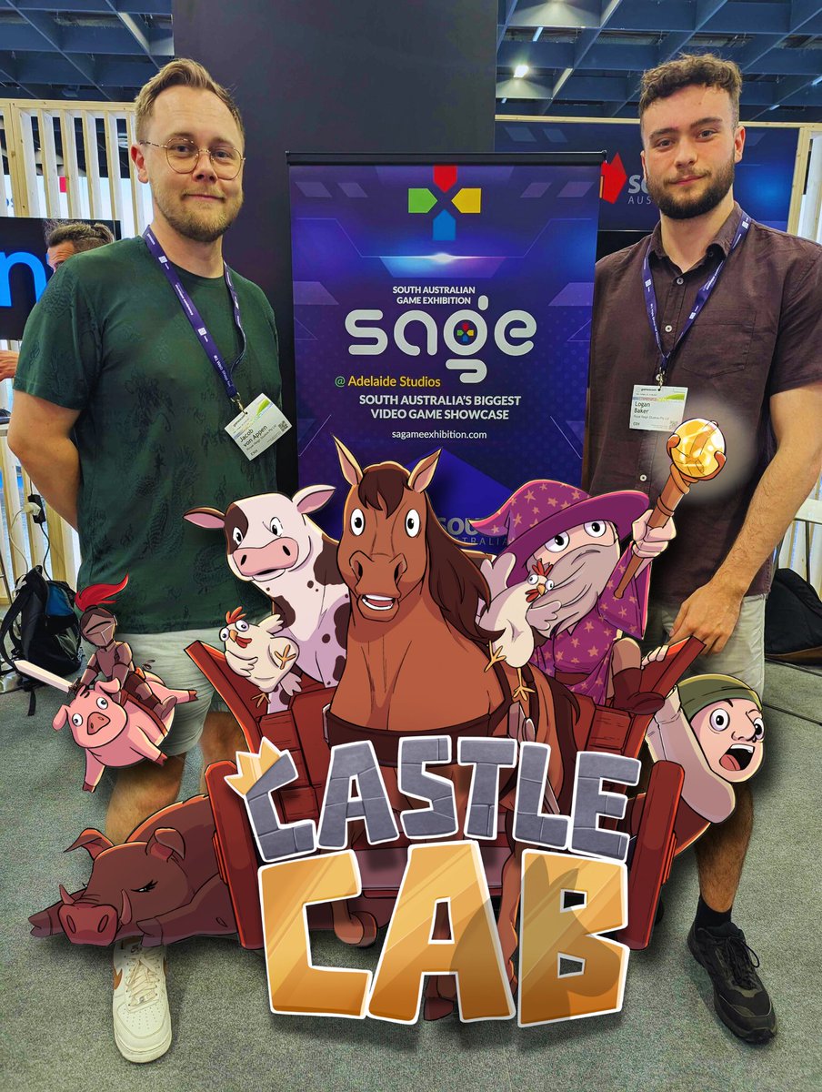RoyalReignAU's tweet photo. Gamescom, it's been real! 🐴💨

It's the final day to crash on by and get hands-on with Castle Cab, along with many other Australian indie games! 

Special thanks go to @SA_Film and @igea for all the support🎉

#Gamescom2025 #GdayGamescom #indiegames https://t.co/m6QfWQgTNf