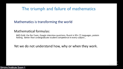 Simons Institute for the Theory of Computing (@simonsinstitute) on Twitter photo 1/2 "Fundamentally, modern AI is just a mathematical object. Math is transforming the world...especially with respect to modern AI." Mikhail Belkin of <a href="/UCSD/">UC San Diego</a> at the Simons Institute on the triumph and failure of mathematics as it relates to AI. Video: simons.berkeley.edu/talks/mikhail-… 1/2 "Fundamentally, modern AI is just a mathematical object. Math is transforming the world...especially with respect to modern AI." Mikhail Belkin of <a href="/UCSD/">UC San Diego</a> at the Simons Institute on the triumph and failure of mathematics as it relates to AI. Video: simons.berkeley.edu/talks/mikhail-…