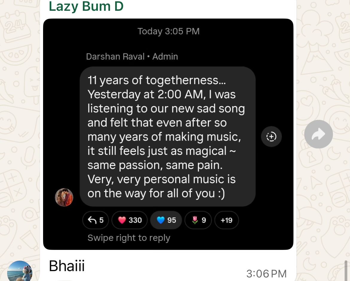 devyani ๐ป (@devyani_drdz) on Twitter photo Love you so much <a href="/DarshanRavalDZ/">Darshan Raval ๐ ๐</a> :")๐
Itโs always going to be the SAME, constant๐
Happy 11 Years of togetherness Gabbu Musician Darshan Raval.๐ซ
Canโt wait to listen to the magic youโve created. ๐ซ Love you so much <a href="/DarshanRavalDZ/">Darshan Raval ๐ ๐</a> :")๐
Itโs always going to be the SAME, constant๐
Happy 11 Years of togetherness Gabbu Musician Darshan Raval.๐ซ
Canโt wait to listen to the magic youโve created. ๐ซ