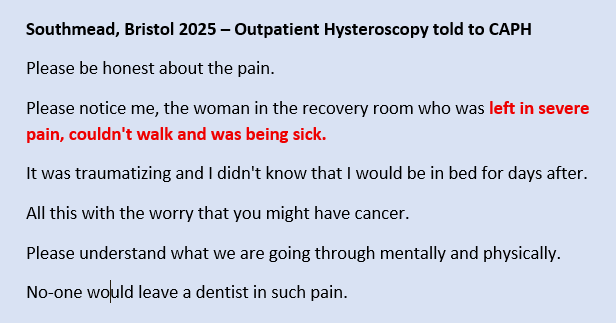 HysteroscopyA's tweet photo. Due hysteroscopy at Southmead, @NorthBristolNHS?  Please know you've the right to ask for an anaesthetist.  @NorthBristolNHS This patient had gas &amp; air but it wasn't enough.  #medicalmisogyny https://t.co/IEKHEsm3Vz