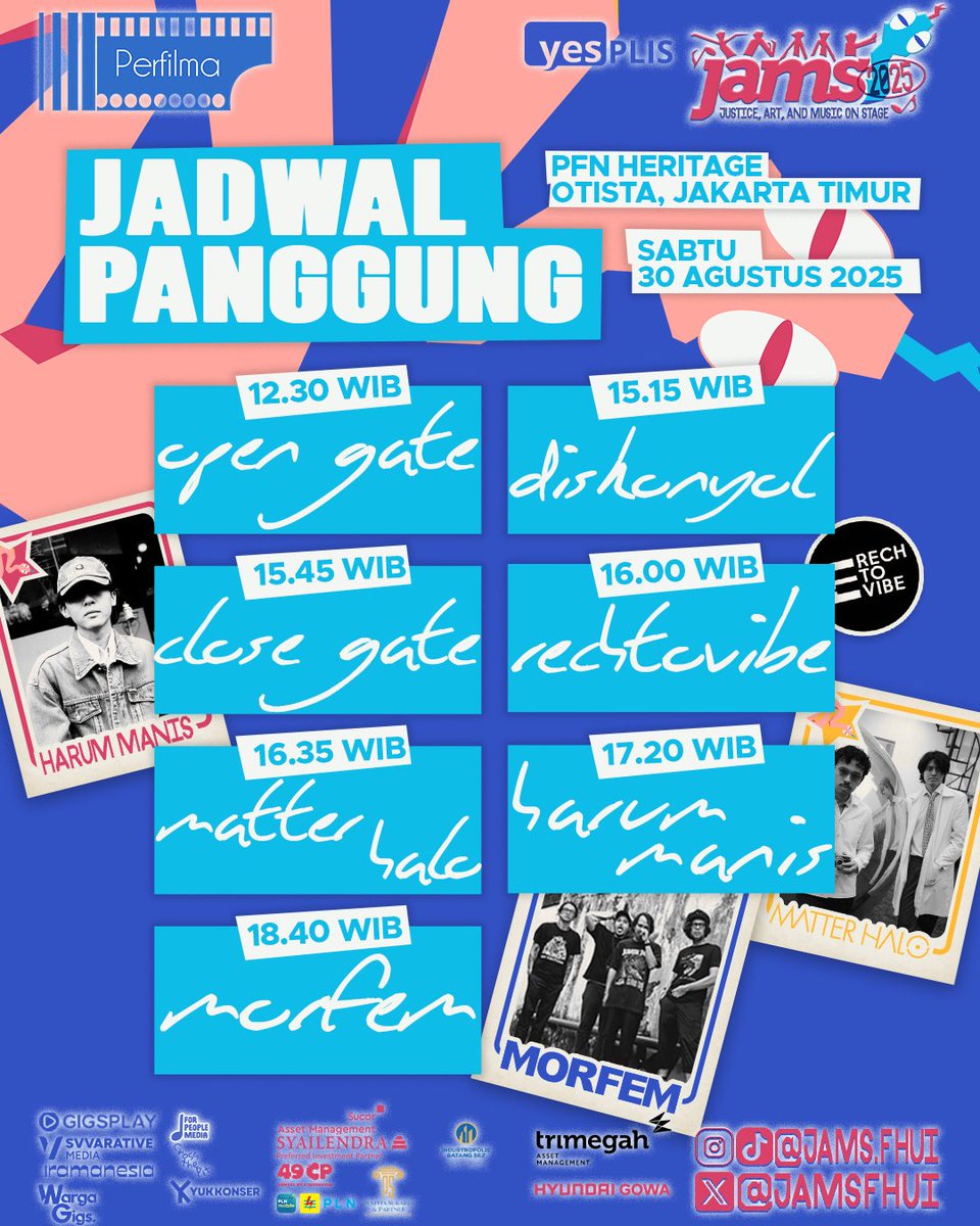 jamsfhui's tweet photo. “Kak, rundownnya mana?”🤔  “Kak, publi rundown, dong!”😭

BOSS! Ini, nih, rundown JAMS 2025 yang udah ditunggu-tunggu!🥳🎶
Buat kalian yang udah beli tiket JAMS 2025, kita tunggu, ya!🙌💃🕺 https://t.co/hgolWXePVn