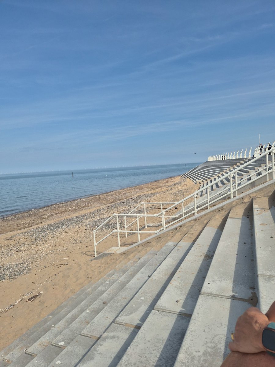 High tide in Rhyl. I'm sat on the new steps listening to the sea. So peaceful and relaxing