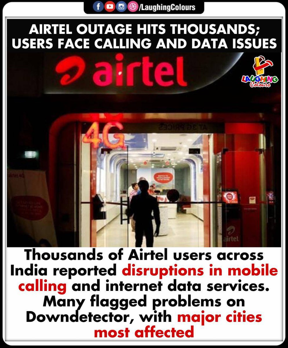 LaughingColours's tweet image. Airtel Down 📵

#AirtelOutage #NetworkDown #DataIssues #MobileCalling #IndiaNews #TechUpdates