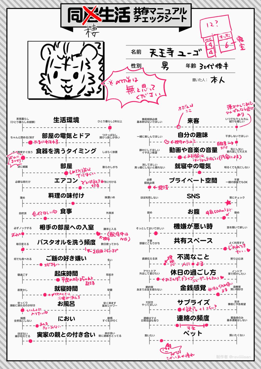 配信で作った同棲生活のシートのやつです！！！！！！！！！！