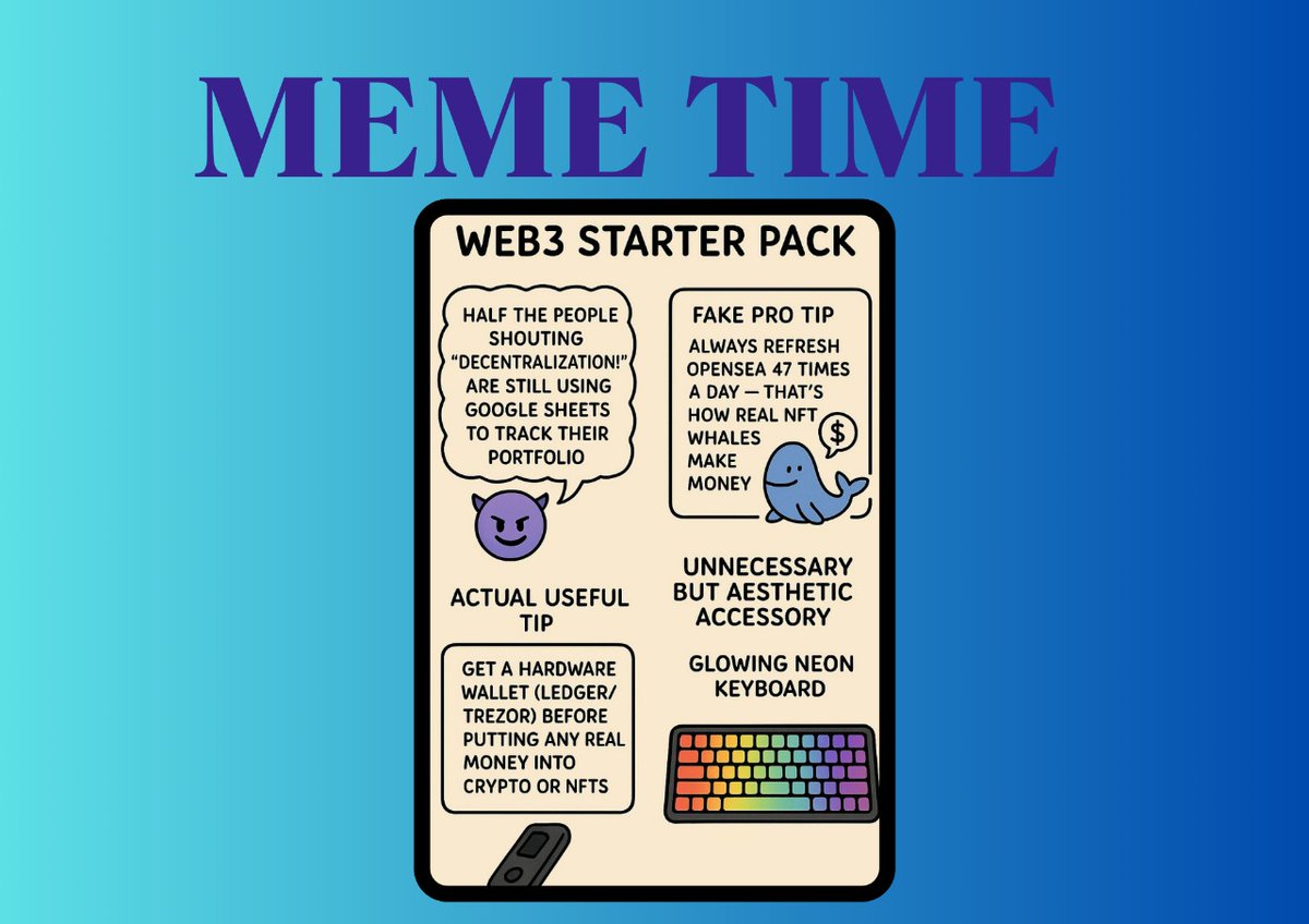 "Web3 sounds scary? 👀 It’s just the internet leveling up—crypto, NFTs, DeFi &amp; more. Here’s your student-friendly starter pack to get what’s going on" .
Meme for better understanding.🤗
Happy learning!!!
<a href="/connectdoradao/">DoraDAO</a>