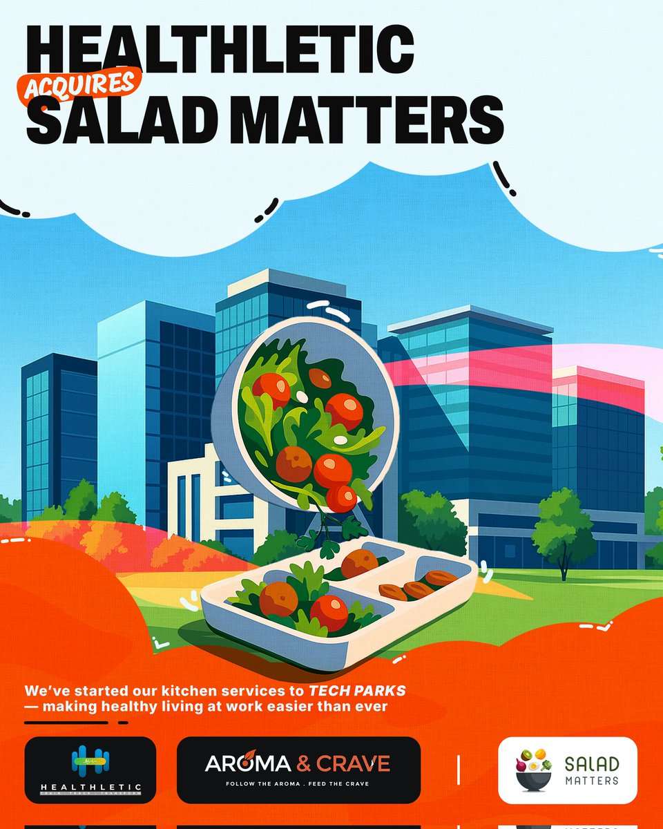 HealthLeticFtns's tweet image. Big News from Healthletic! 
We’re excited to announce that Salad Matters is now part of Healthletic.
We’ve started our kitchen services in Tech Parks,making healthy living at work easier than ever. 
Fresh meals. Smarter kitchens. A healthier workplace. 
#Healthletic #SaladMatters