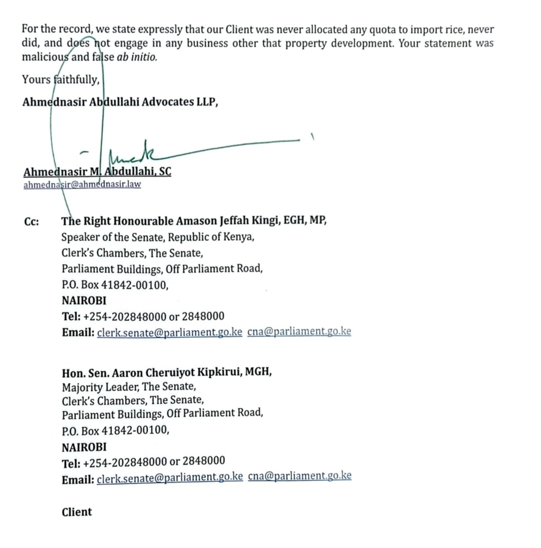Kathomi_MR (@maryk2022) on Twitter photo So Ahmed Nassir is seeking an apology from <a href="/OkiyaOmtatah/">Okiya Omtatah Okoiti</a> on behalf of his client because of making statements about rice importation in the Senate!
Its good to defend your client with three pages of a letter but it would have been prudent to add another 2 pages and just explain So Ahmed Nassir is seeking an apology from <a href="/OkiyaOmtatah/">Okiya Omtatah Okoiti</a> on behalf of his client because of making statements about rice importation in the Senate!
Its good to defend your client with three pages of a letter but it would have been prudent to add another 2 pages and just explain