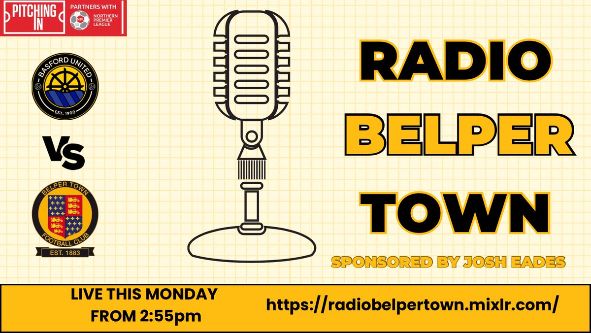 Tomorrow live commentary is back!
<a href="/Basfordutdfc/">Basford United FC</a> vs <a href="/BelperTownFC/">𝗕𝗲𝗹𝗽𝗲𝗿 𝗧𝗼𝘄𝗻 | 𝟣𝟪𝟪𝟥</a> in the Pitching In Northern Premier League Midlands.
Tune in from 14:55 for all of the action live from Greenwich Avenue, live commentary from myself and <a href="/chrisnelson147/">Chris Nelson</a>. COYN.