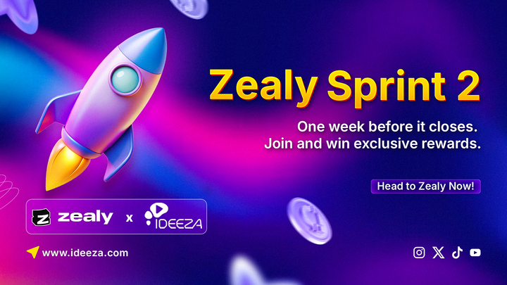 Join the ongoing Zealy sprint and unlock exclusive rewards. With one week to go, now is the perfect time to join.

Here is the link: zealy.io/cw/ideezainnov…

Check our pinned post for more details about the reward and requirements.