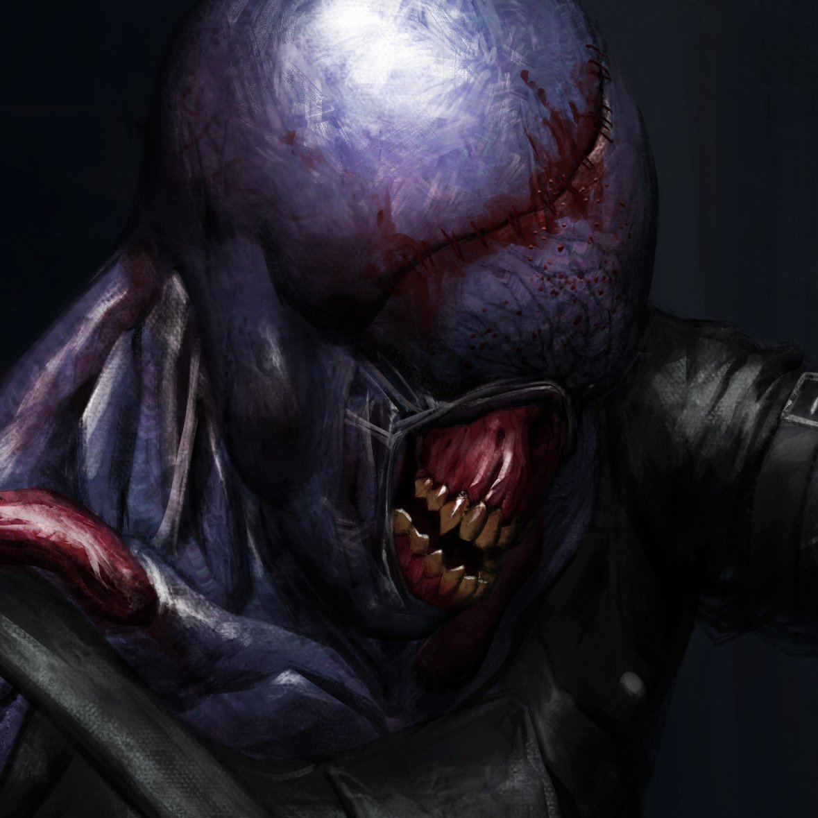 Nemesis #DeadbyDaylight

An  iconic video game monster from Resident Evil 3. This is my  interpretation of the big guy, not much different. The little splash of  viral nastiness is blue because I play a lot of Dead by Daylight and I  find it really visually striking.