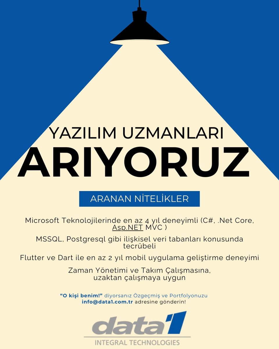 data1_ajans's tweet photo. İş ilanı : Data1 Dijital Yazılım Ajansımızda - Uzaktan çalışmaya uygun, Yazılımcı Takım Arkadaşları arıyoruz! 
O kişi benim diyorsanız info@data1.com.tr adresine Özgeçmiş ve Portfolyonuzu gönderin! https://t.co/7PcYZWEXLp