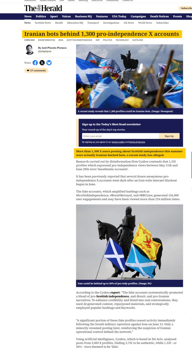 In Scotland, 1,300 fake X accounts, operated from Iran, posed as pro-independence voices, posting over 3,000 times and reaching 224 million views.
The regime’s cyber army fabricates narratives and promotes pseudo-alternatives. When polls or hashtags claim support for the son of a