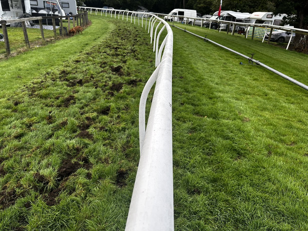JRFArmstrong's tweet photo. The Course is nearly repaired ahead of racing again tomorrow @Cartmelrace 
5-7mm of irrigation being applied to the course to hold the going at GOOD ground ahead of two warm days.
The rail on the bends has been moved out 3yds to provide fresh ground. #LoveCartmel #LoveSummerJumps https://t.co/fNkkEJ89CX