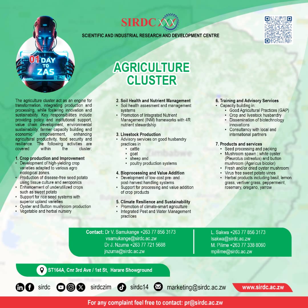Visit SIRDC stand at the Zimbabwe Agricultural Show for  Climate Smart Seed Varieties and many other innovative products.