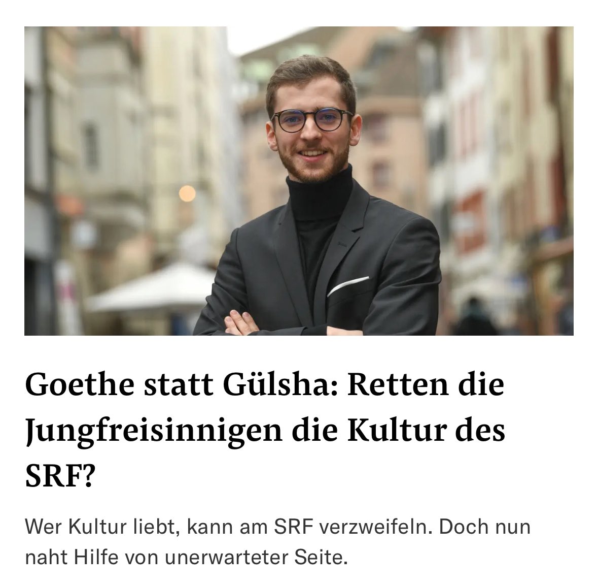 Heute in der <a href="/NZZ/">NZZ</a> am Sonntag: Wir <a href="/Jungfreisinnige/">Jungfreisinnige Schweiz</a> forderten unlängst die Teilprivatisierung der SRG – dass Gebührengelder in seichte Unterhaltung fliessen, ist Unsinn. Bei der Hochkultur hat die SRG jedoch ihre Daseinsberechtigung, denn damit lässt sich privat kaum Quote machen.