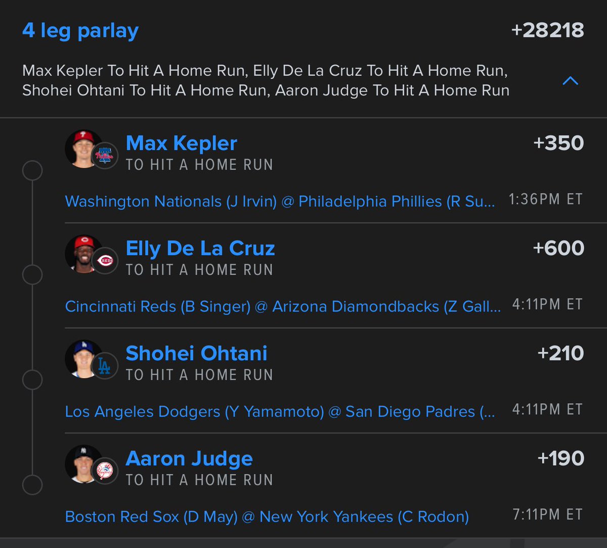 ParlayPrimetime's tweet image. Sunday Dingers 💥 #parlay #mlb #homerun #baseball #giveaway Follow for NFL Week 1 Giveaway