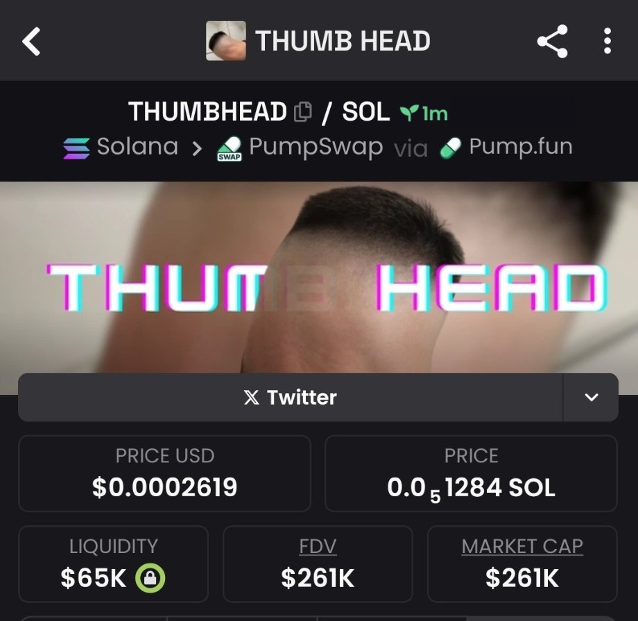 degenThibault's tweet photo. Highlighted $THUMBHEAD at $261k market cap in my TG community

xx8j5RUGS9LWmtHVBZubv1558e6CjVbHtaBCmJVpump 

#THUMBHEAD #Solana #memecoin #crypto https://t.co/szQQ7pB9g8