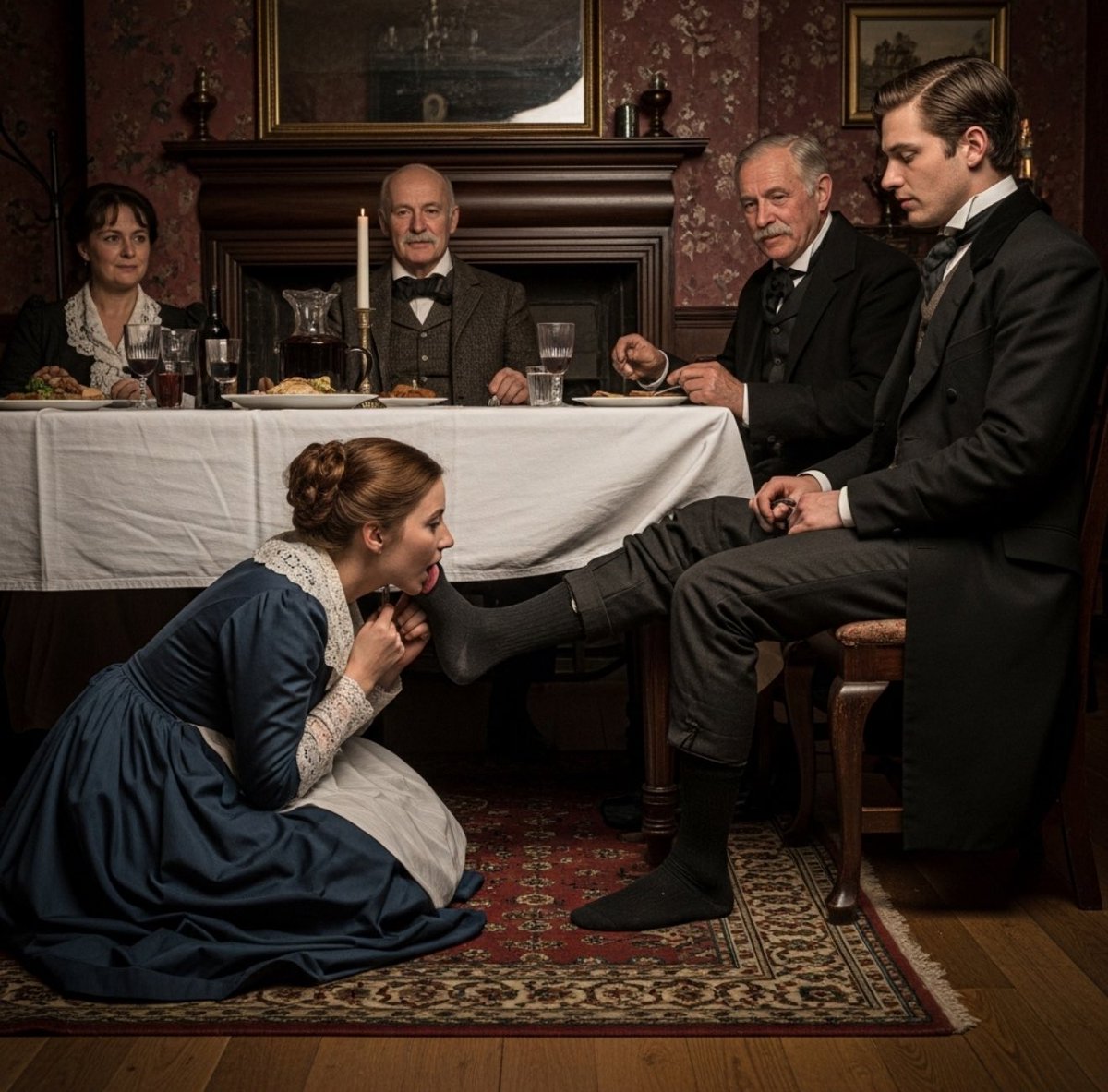 In Victorian times, it was not uncommon for a devoted wife to show her service.

especially toward her husband’s weary feet.  she might greet him with a kiss upon his soles, offer a  massage, or ensure his socks were cleaned at dinner.