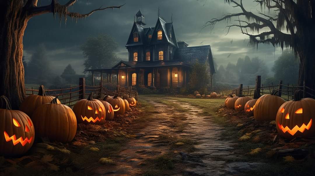 ScaryAllYear's tweet photo. 🎃🏚️ A haunted house glows with jack-o'-lanterns under a dark sky. Spooky vibes await. 💀👻 #HauntedHouse #PumpkinGlow #HalloweenVibes #EerieNights #HorrorScene https://t.co/HqpRH6aDBL