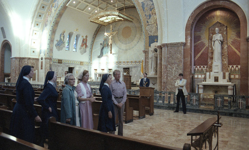 St. Elizabeth Ann Seton, Patroness of the Sea Services, was the first American-born individual to be canonized by the Catholic Church. The Carters visited her shrine and tomb in Emmitsburg, MD on 7/6/78. You can still visit it today. 

#NationalMarylandDay #CartersAcrossAmerica