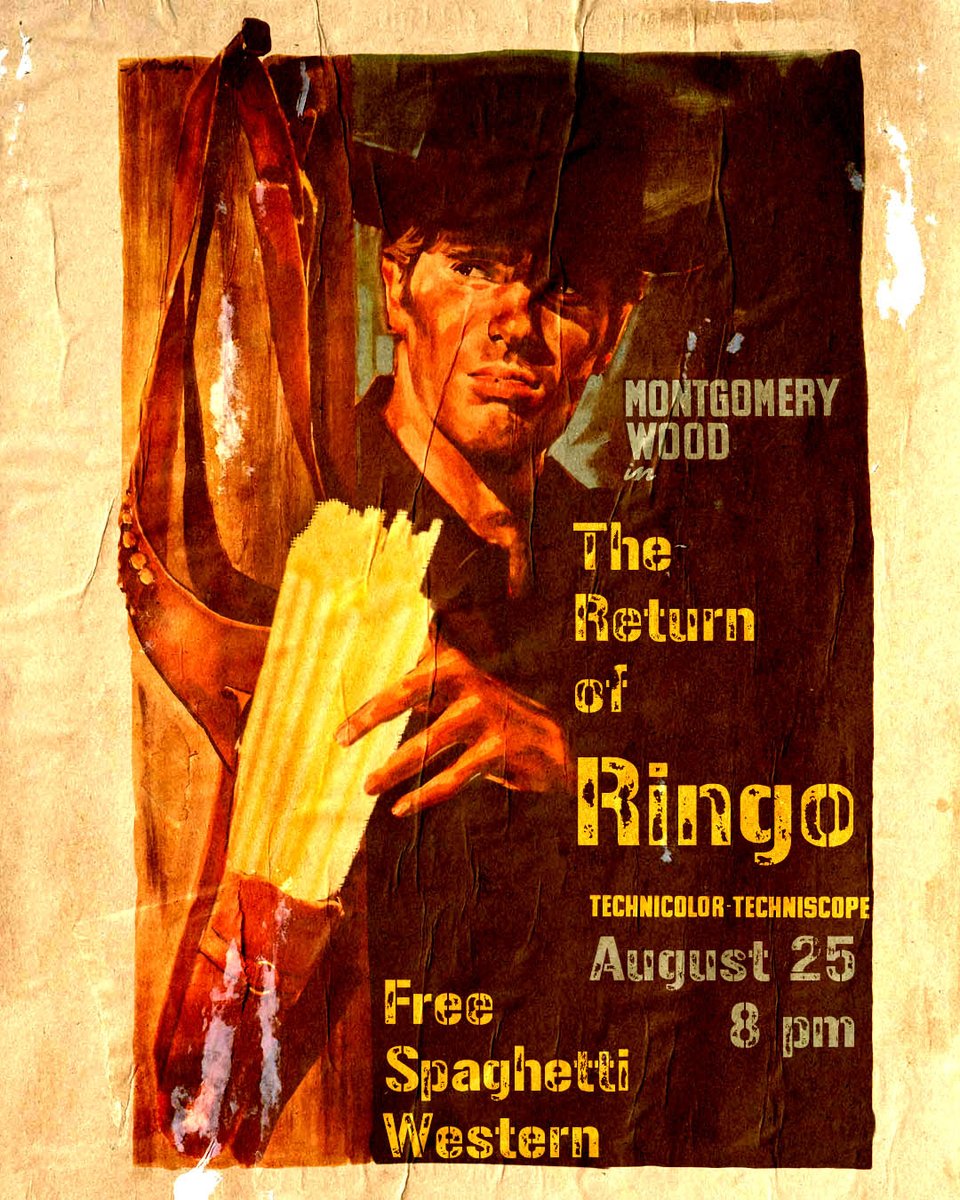 I think he came back because he took some Fusilli col Buco by mistake. Regardless, return to Kan-Kan (or see us for the first time) to see RETURN OF RINGO on 8/25 at 8 p.m.

This has nothing to do with the British drummer. It's a free Spaghetti Western, 18+, no tix required.