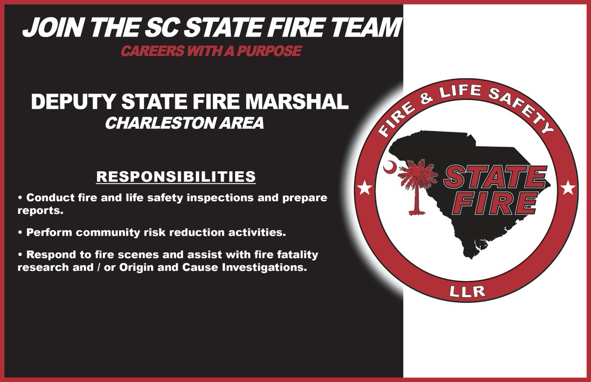 Looking for a purpose-driven career where you can take pride in something greater than yourself? Join the SC State Fire team and help us fulfill our mission: to be the focal point for service and support, to save lives and property. 

Apply today: governmentjobs.com/careers/sc/job…