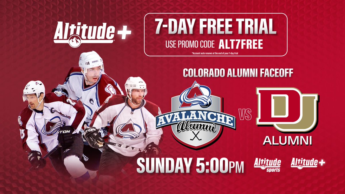 🏒 The Colorado Alumni Faceoff is TODAY!

Watch it LIVE on Altitude+ with a 7-Day FREE Trial
👉 Use code ALT7FREE at altitudeplus.com  

📅 Offer ends Sunday, August 24th