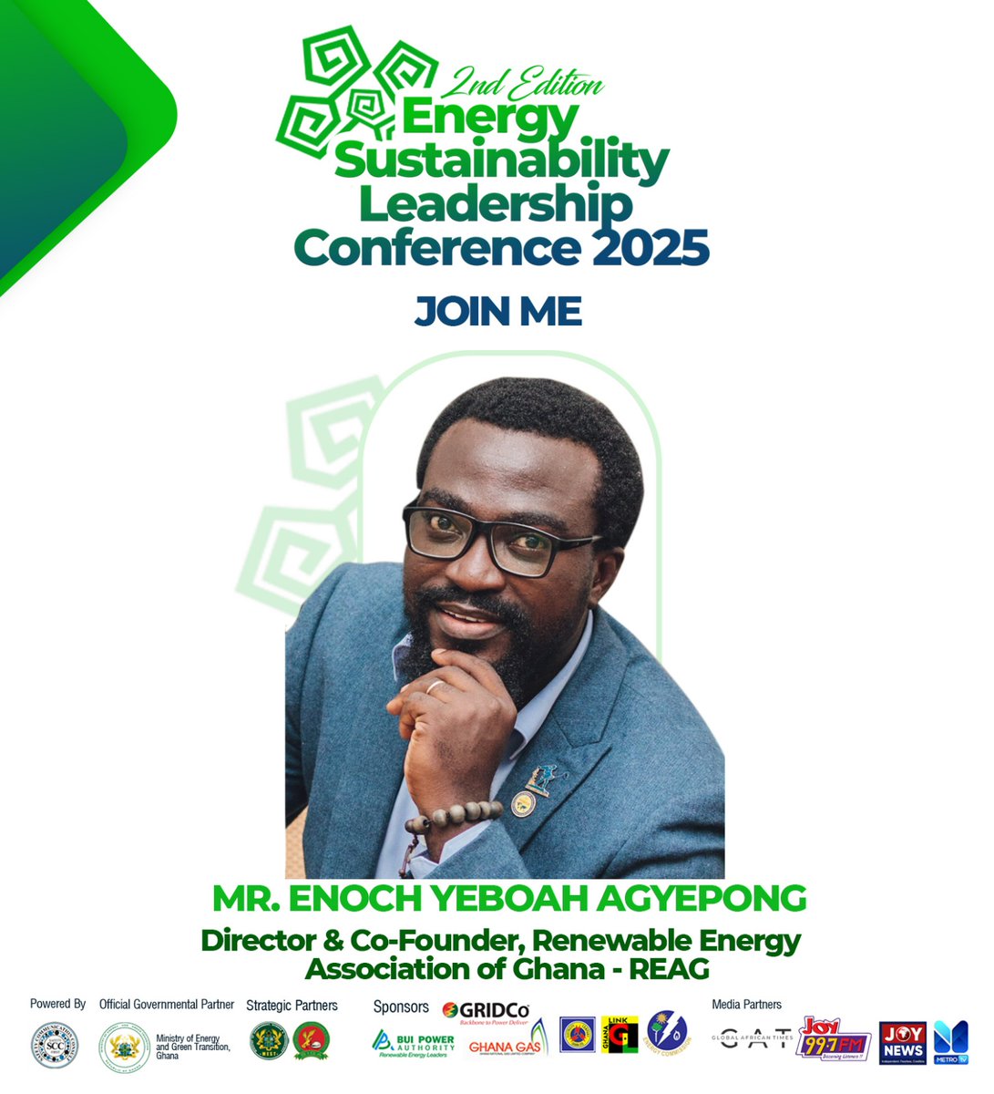 SafetyComCon's tweet photo. Don’t miss Mr. Enoch Yeboah Agyepong, Director &amp; Co-Founder of REAG, speaking at Energy Sustainability Leadership Conf. 2025!

📅 Aug 25 | 📍 Labadi Beach Hotel
✨ 20% OFF – Register: https://t.co/jQ5dbIcRHY

#EnergyLeadership2025 #RenewableEnergy #REAG #GreenFutureGhana https://t.co/ujUldurM9t