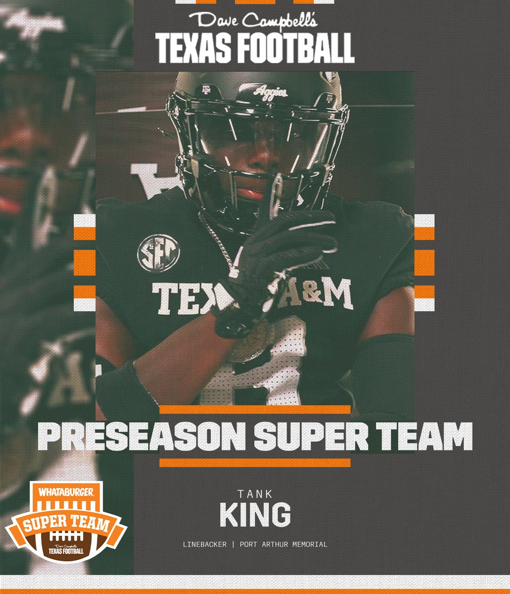 Whataburger Super Team (@whatasuperteam) on Twitter photo Port Arthur Memorial LB <a href="/TKing2026/">TaiYion.TANK.King2026</a> has been named to the 2025 Preseason Whataburger Super Team!
<a href="/portarthurisd/">Port Arthur ISD</a> | <a href="/dctf/">Dave Campbell's — TexasFootball.com</a> | <a href="/Whataburger/">Whataburger®</a> | #TXHSFB
Super Team (Defense):
texasfootball.com/article/2025/0… Port Arthur Memorial LB <a href="/TKing2026/">TaiYion.TANK.King2026</a> has been named to the 2025 Preseason Whataburger Super Team!
<a href="/portarthurisd/">Port Arthur ISD</a> | <a href="/dctf/">Dave Campbell's — TexasFootball.com</a> | <a href="/Whataburger/">Whataburger®</a> | #TXHSFB
Super Team (Defense):
texasfootball.com/article/2025/0…