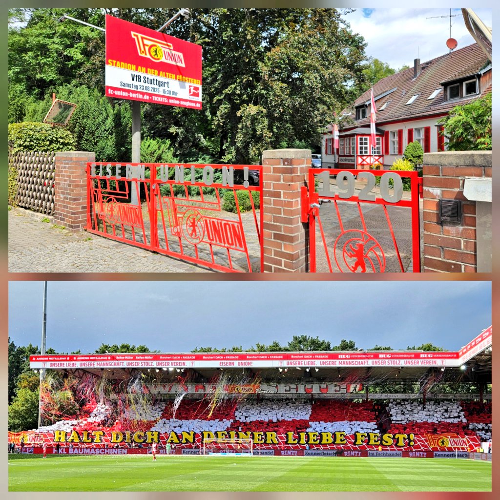 unia_berlin's tweet photo. 23.08.2025 1.FC Union Berlin - VfB Stuttgart 2:1, 1.Bundesliga DE(1), Stadion an der alten Försterei, 20012(2500)
Start in die 7. Erstligasaison der Nachwendezeit, dank an die Schwaben für drei Punkte...Terrorfussball Union Berlin!
#groundhopping #fussball #FCUVFB #bundesliga https://t.co/7KfrU3Rewx