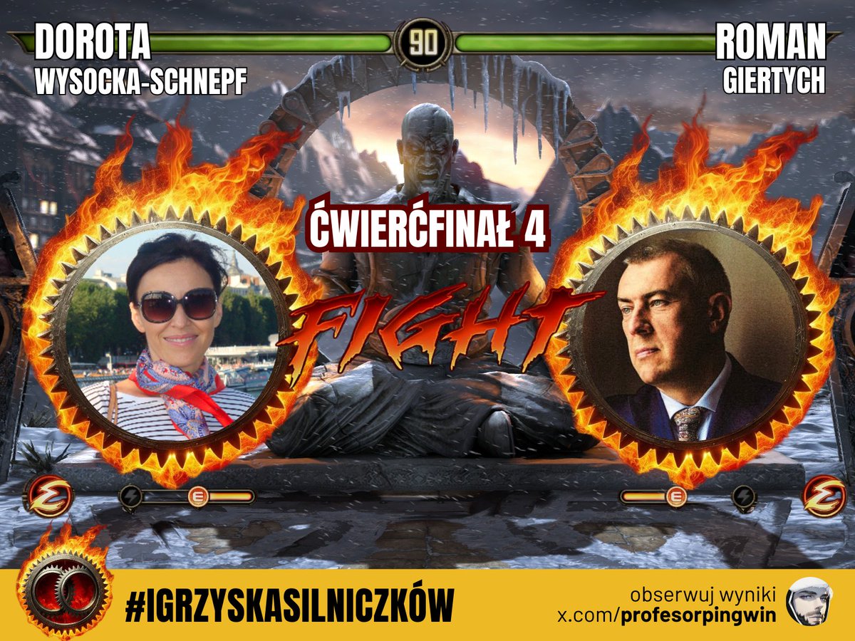 NAJSILNIEJSZY Z SILNYCH RAZEM 2025

ĆWIERĆFINAŁ 4: DOROTA WYSOCKA SCHNEPF VS ROMAN GIERTYCH

Sylwetki gladiatorów:

Dorota Wysocka Schnepf (x.com/DorotaWSch) - jeżeli TVP to czysta woda, ona jest wodą Evian z samego lodowca. Wzór wszelkich cnót i niezależności, każdy