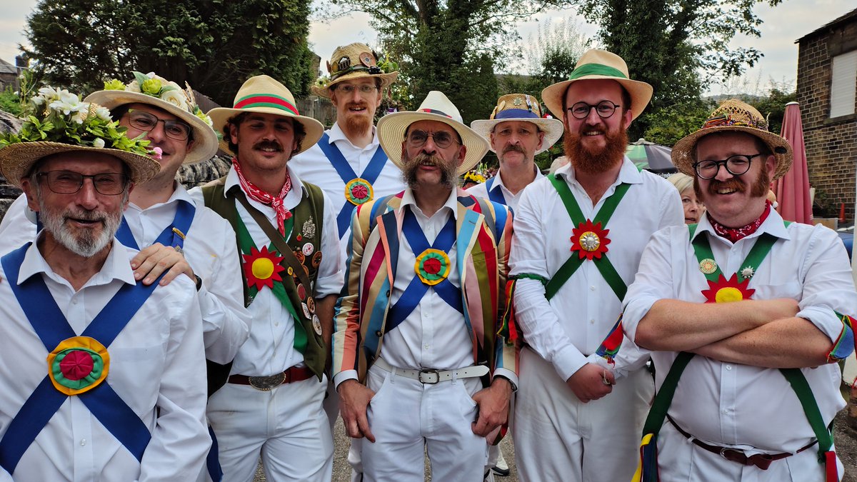 Jockey are in Saddleworth for the Rushcart weekend. Meeting up with friends from other sides is a big part of the joy of morris, so here are fine folk from Jockey and Cambridge Morris Men!