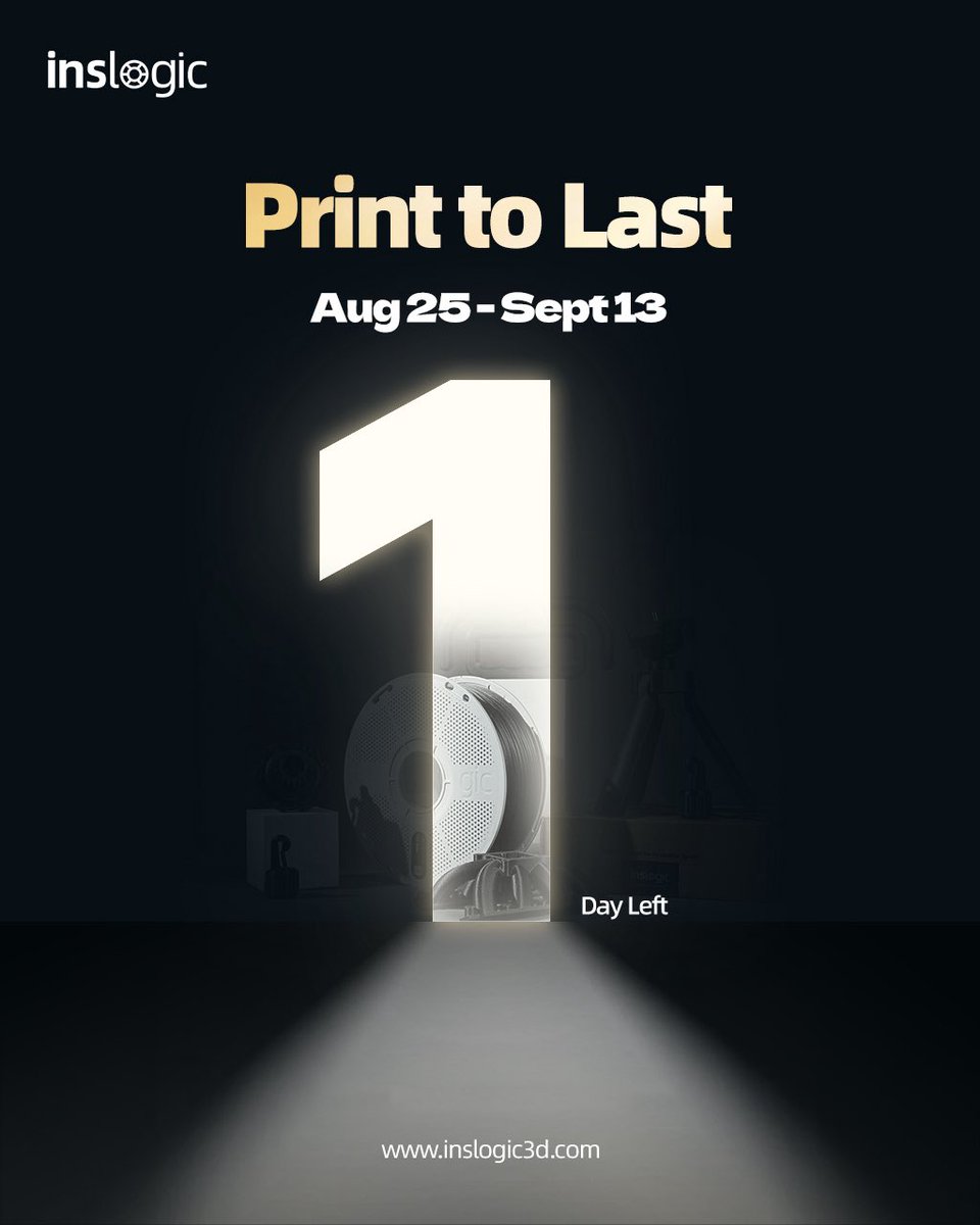Inslogic3D's tweet image. 1 Day Left! ⏳

Ready to win huge prizes? The Print-to-Last Contest kicks off tomorrow. Mark your calendars and get ready to showcase your creativity! 🎉

Follow us: linktr.ee/inslogic3d
🛒store.inslogic3d.com

#Inslogic3D #InslogicPrintToLast #InslogicEngineeringMaterial