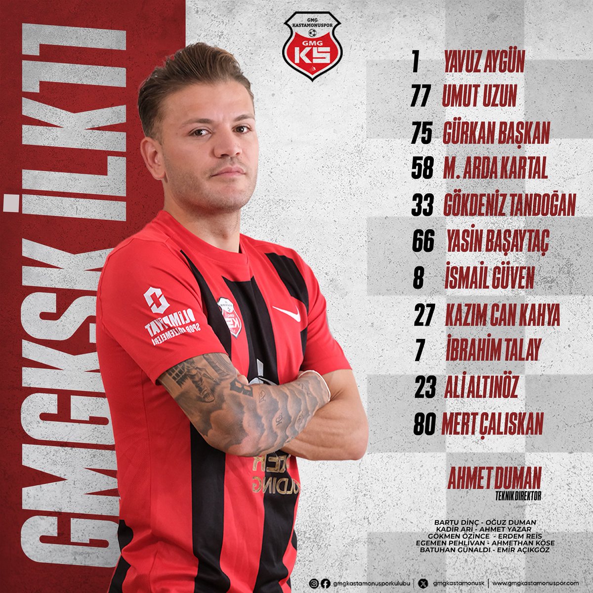 GMG Kastamonuspor 🆚 Sincan Bld. Ankaraspor müsabakası kadromuz