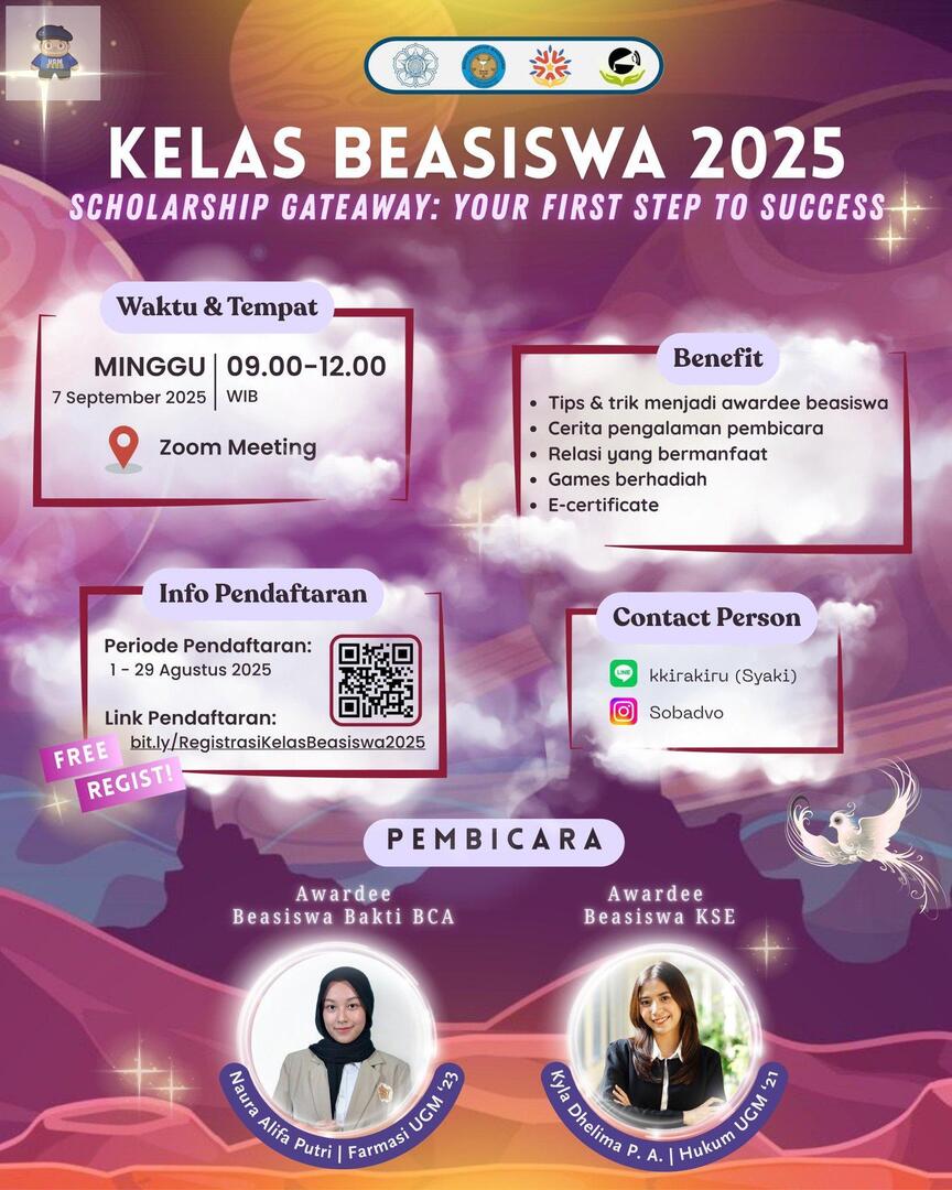 UGM_FESS's tweet image. Yuk ikuti Kelas Beasiswa 2025, terbuka untuk umum SMA dan mahasiswa loh guys! ACARA INI 100% GRATIS, tunggu apa lagi?? Daftar Sekarang🤩🤩 ugm_fess
🗓️ 1-29 Agustus 2025 (H-5 close reg)