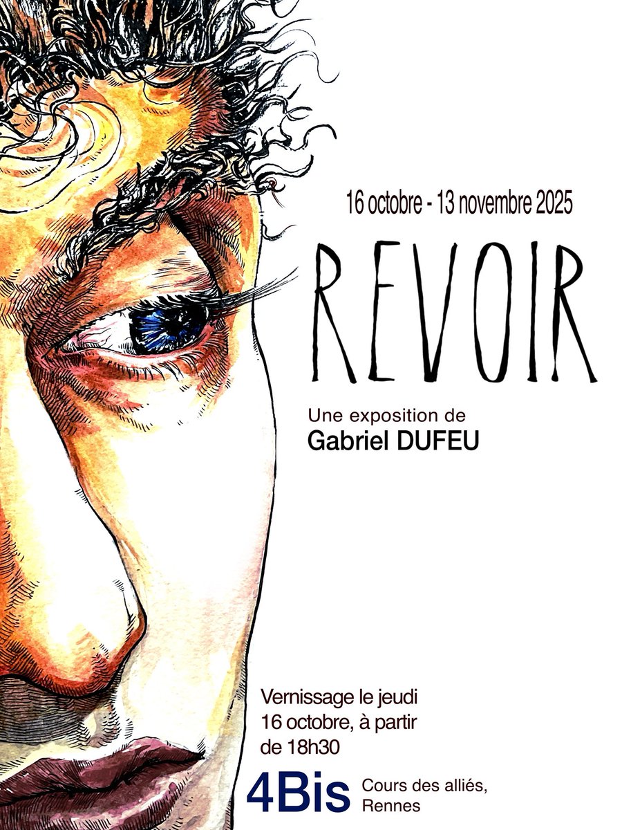 J’exposerai mes dessins au 4Bis, à Rennes, du 16 octobre au 13 novembre 2025.
Vernissage prévu le jeudi 16 octobre à partir de 18h30, n’hésitez pas à passer voir ça les boss !! 😄