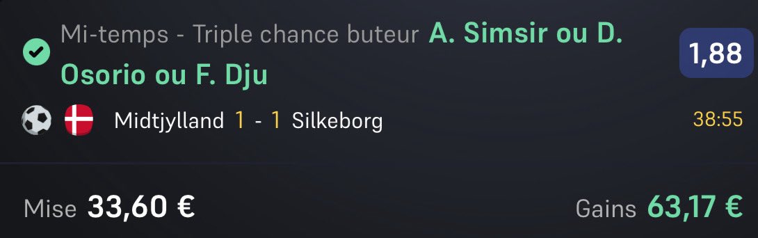 ON ENCAISSE AVEC L’ÉTAPE 2 DE LA MONTANTE ! ✅✅✅🤑🤑🤑

ÉTAPE 2 🚩

📊 <a href="/1/">1</a>.88 ✅✅✅

🏦 33.60€ ➜ 63.17€ ✅✅✅

ON ENCHAINE AVEC L’ÉTAPE 3 ? 👀🔥

❤️ POUR L’ÉTAPE 3 ! 🙏🏼

#TeamParieur #Pronos