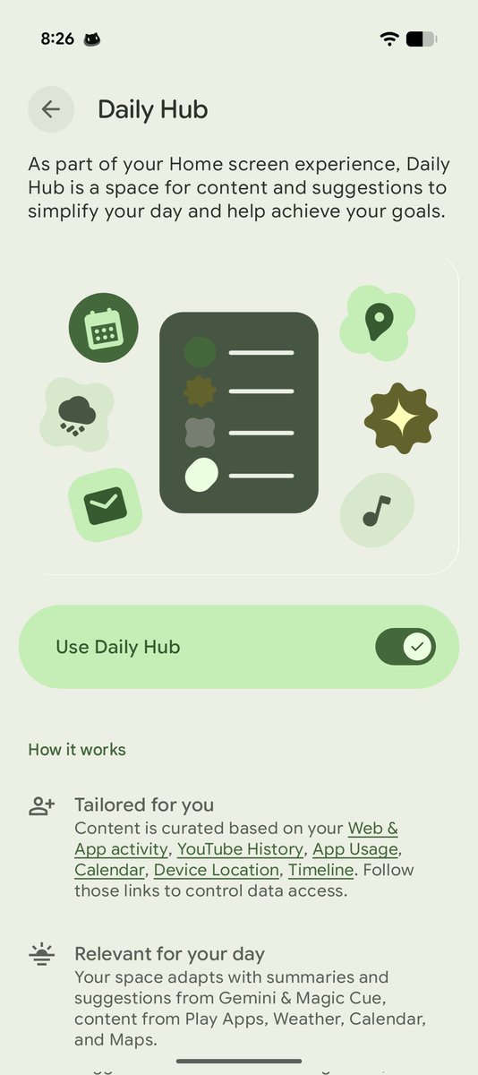 The Pixel 10’s Daily Hub app offers a personalized feed for weather, calendar, and news, similar to Samsung’s Now Brief.
Install the app without root via APKMirror Android15+
Is this feature useful for you? 
2nd and 3rd photo: TheSpAndroid
#TeamPixel #madebygoogle    #Pixel10