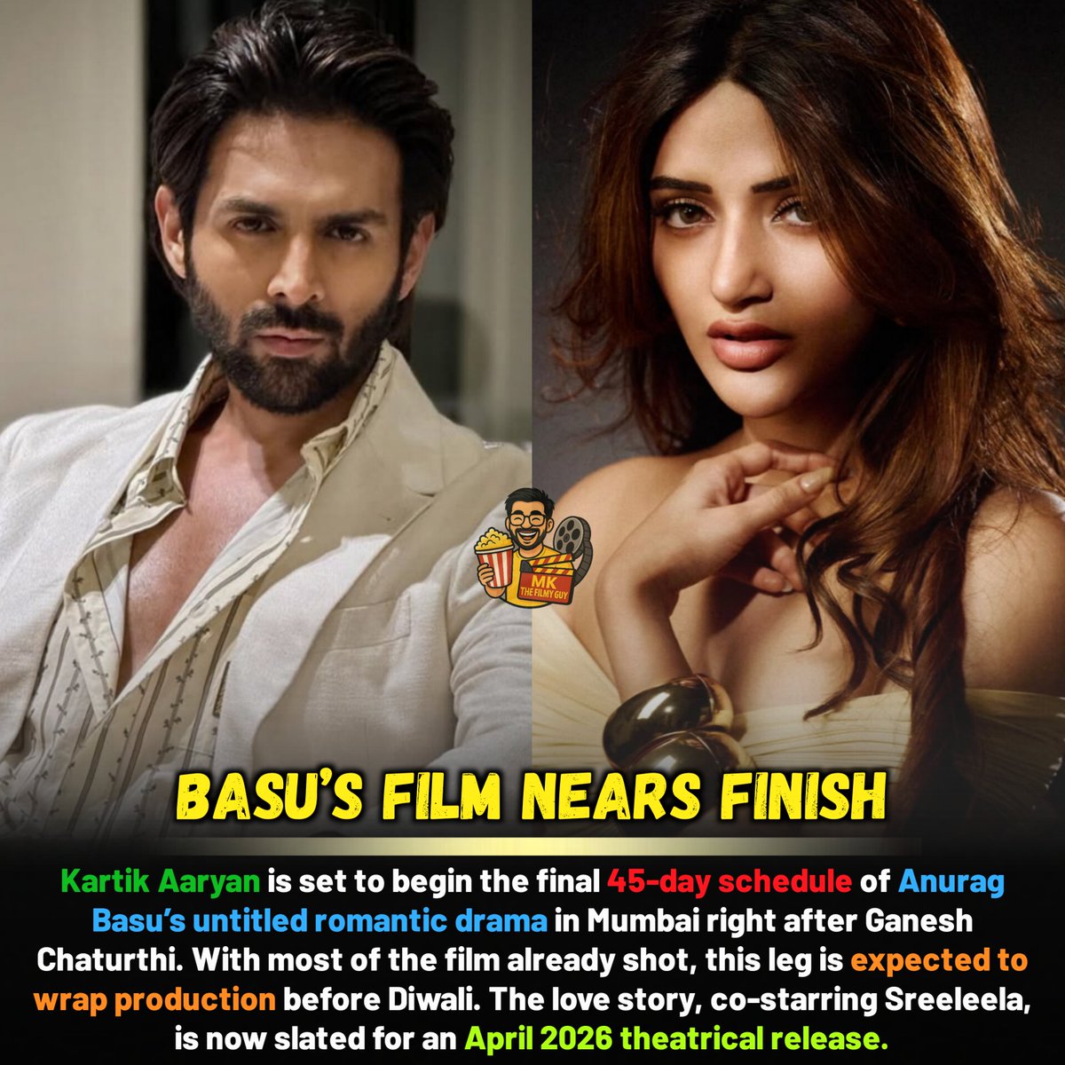 Kartik Aaryan kicks off a 45-day final shoot for Anurag Basu’s untitled romantic drama after Ganesh Chaturthi. 

Filming wraps by Diwali, with release now set for April 2026.

#KartikAaryan #Sreeleela #AnuragBasu #Asshiqui3 #MKTheFilmyGuy #Bollywood #TheFilmyGuy