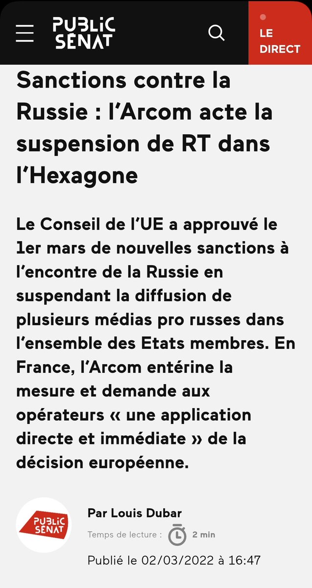 <a href="/BastionMediaFR/">Bastion</a> Rappel, au printemps 2022, la toute nouvelle Arcom a fait bloquer Russia today, média russe hébergé en Russie.