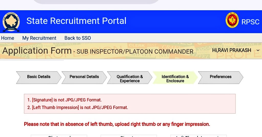 Ravipp1995's tweet photo. Does anyone have a solution to this error In filling the form of SI ? signature and thumb pics are already in JPG? 
I tried with chrome and Mozilla browser too... Kindly tell https://t.co/Jogu8TXzQw