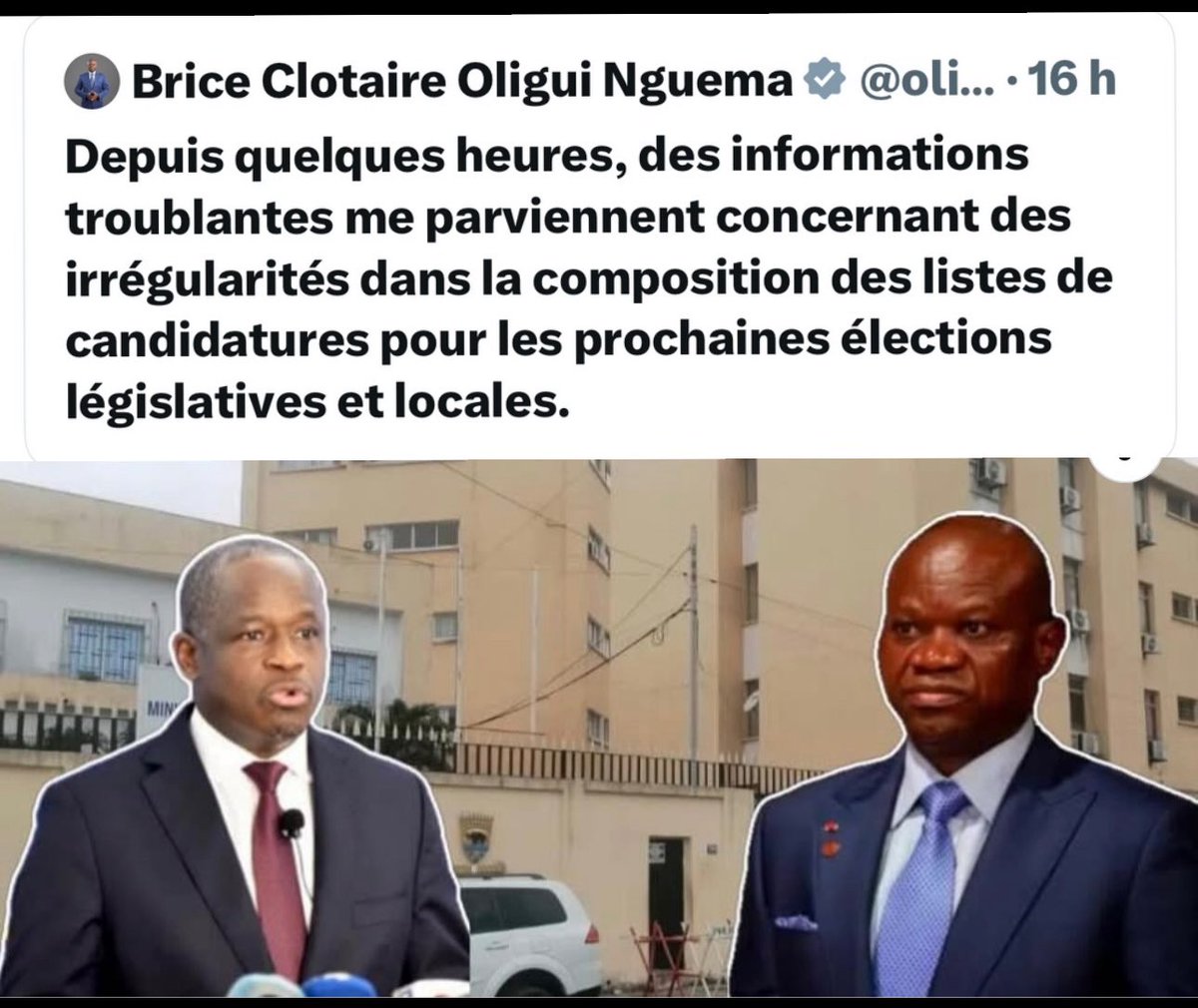 BOBO désavoue Immongault, mais tout le monde sait qu’Immongault n’exécute que ses ordres.
Les candidatures du PDG et de l’UDB passent toutes, les autres sont bloquées.
En réalité, en désavouant son ministre, BOBO se désavoue lui-même. <a href="/oliguinguema/">Brice Clotaire Oligui Nguema</a> #Gabon