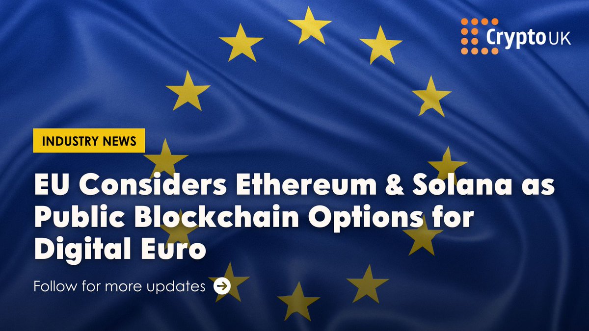 CryptoUKAssoc's tweet image. According to the Financial Times, the European Central Bank is considering major public blockchains such as Ethereum and Solana as potential platforms for the digital euro—marking a possible shift toward openness and innovation in CBDC design.

Using public networks could enable