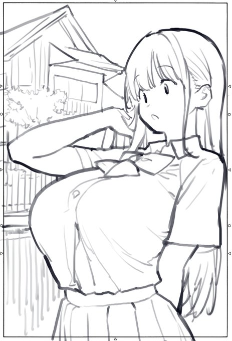 あさくらチャレンジ12話 詩乃埼小夜子 進捗3 お留守番チャレンジ  ちょっとおっぱいが大きすぎたので直そうと思っている扉絵😊 