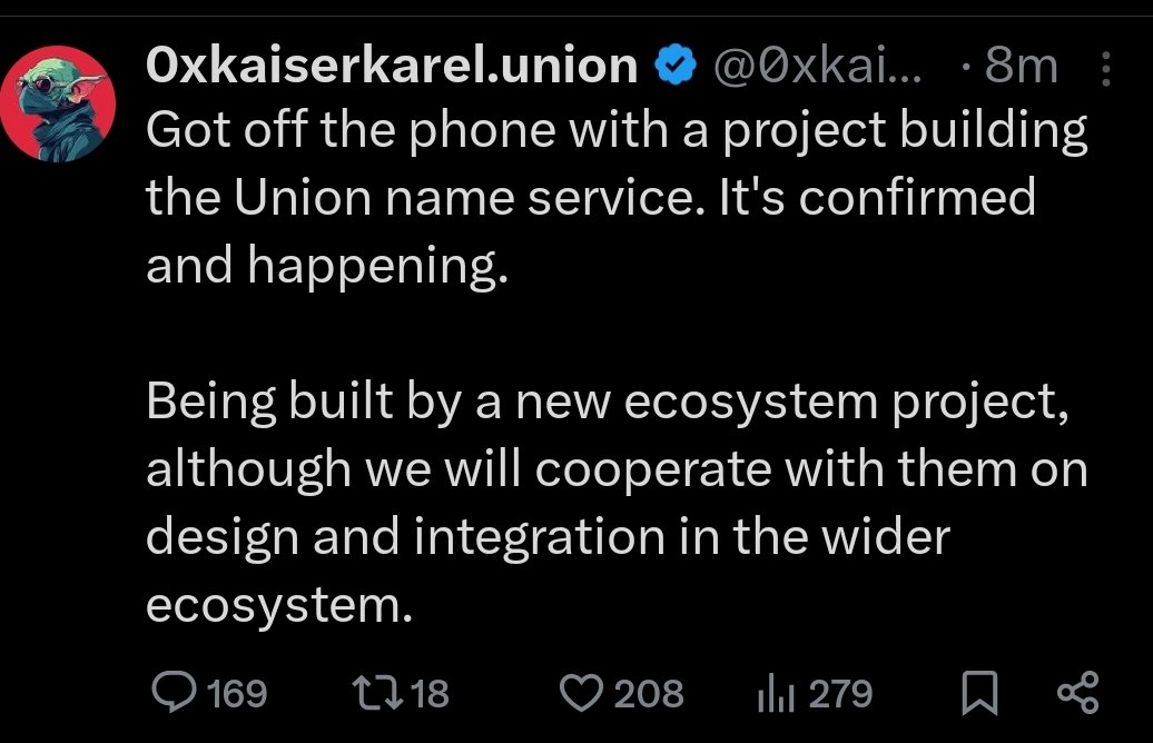 Soon it’s not just .eth or .bnb, it’s .union 
Imagine rocking uksy.union across the ecosystem 

The Union Name Service is confirmed, happening, and will redefine digital identity

This is just the start, ownership, integration, and a whole new era of names. Big week ahead

zkgm