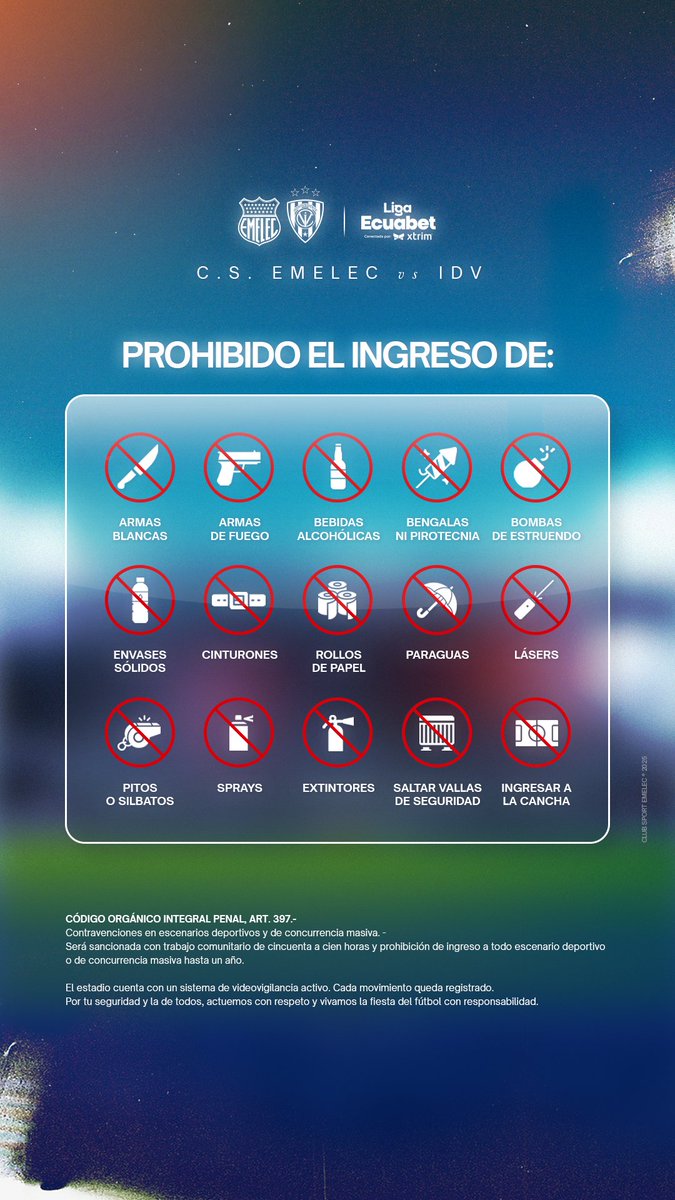 🔵¡HOY JUEGA EL BOMBILLO!🔵
-
No te olvides de seguir las recomendaciones de <a href="/CSEmelec/">Club Sport Emelec</a> y vamos a vivir una gran fiesta esta tarde en el Capwell.
-
#TribunaEléctrica #Emelec