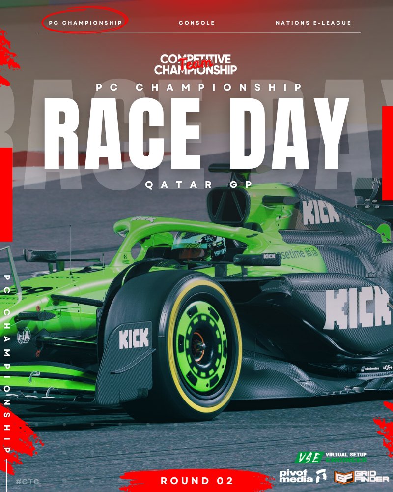 Competitive Team Championship (@ctchampionship_) on Twitter photo It's Race Day 👈
🇶🇦 8pm CET
🎙 <a href="/coreyadambrooks/">Corey Brooks</a>
🎙 <a href="/PineyPenguin/">Piney Penguin</a>
Round 2️⃣ PC Championship
Check it Out ⤵️
youtube.com/c/LeagueRacing…
<a href="/GridFinder/">Grid Finder | Sim Racing</a> <a href="/PivotMediaGG/">Pivot Media</a> <a href="/LeagueRacingTV/">League Racing TV 🎦</a>
#F125 #CTC It's Race Day 👈
🇶🇦 8pm CET
🎙 <a href="/coreyadambrooks/">Corey Brooks</a>
🎙 <a href="/PineyPenguin/">Piney Penguin</a>
Round 2️⃣ PC Championship
Check it Out ⤵️
youtube.com/c/LeagueRacing…
<a href="/GridFinder/">Grid Finder | Sim Racing</a> <a href="/PivotMediaGG/">Pivot Media</a> <a href="/LeagueRacingTV/">League Racing TV 🎦</a>
#F125 #CTC