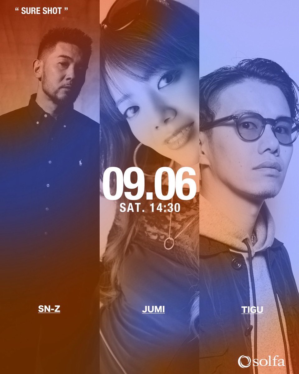 9/6 (土) 14:30~ 
Solfa中目黒
オープンで回します #DJ