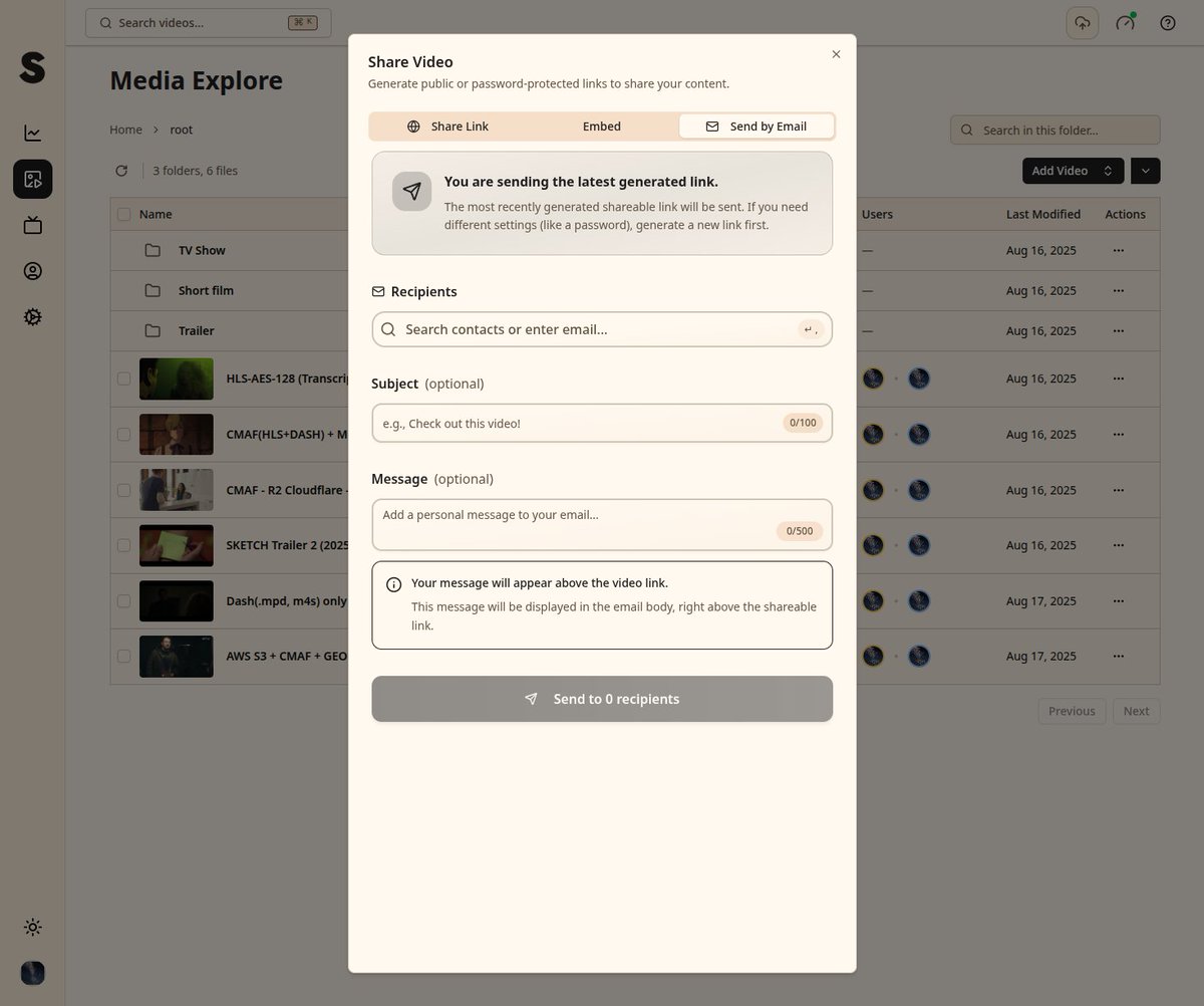 snapencode's tweet image. Snapencode offers solutions that you can easily share videos or folders through email
Send video to many clients, and all links are all secure.
You can add restrictions by countries or domains for embedded
Your content, Your server with cheap fees
#vimeo
#youtube
#frame